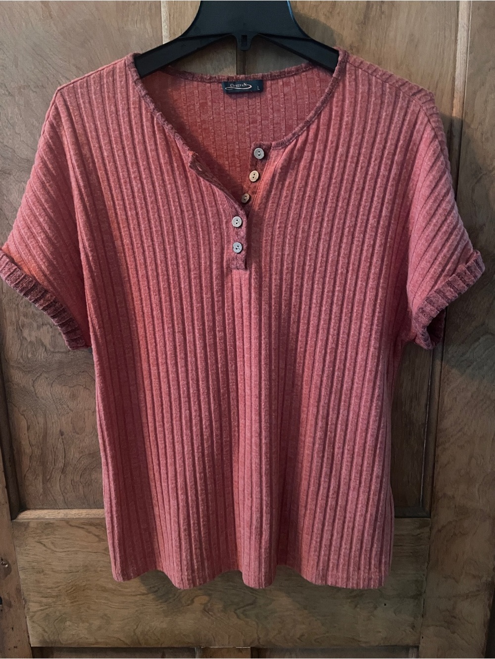 Unbranded Ribbed Henley Top in Dusty Orange-Rose